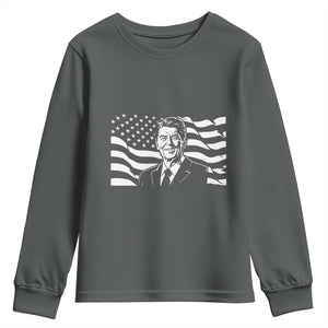 Ronald Reagan America Flag US President Youth Sweatshirt TS14 Dark Heather Print Your Wear