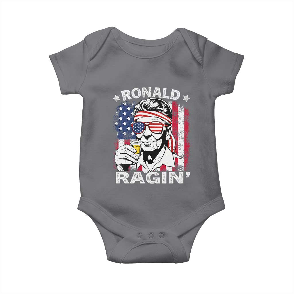 Ronald Reagan Baby Onesie 4th of July America Flag Beer TS14 Charcoal Print Your Wear