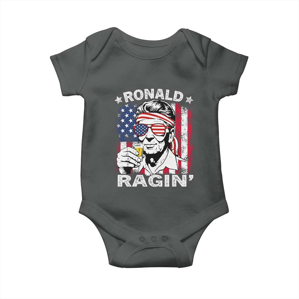 Ronald Reagan Baby Onesie 4th of July America Flag Beer TS14 Dark Heather Print Your Wear