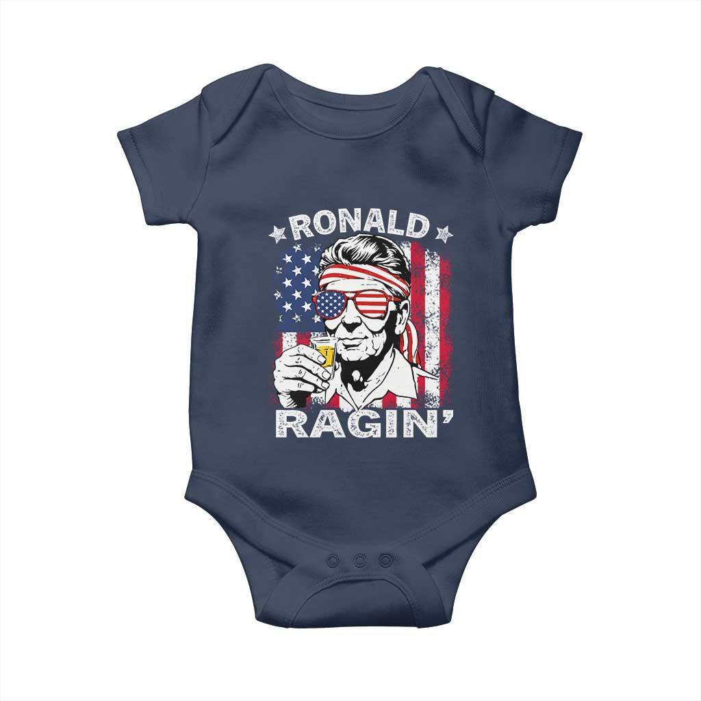 Ronald Reagan Baby Onesie 4th of July America Flag Beer TS14 Navy Print Your Wear