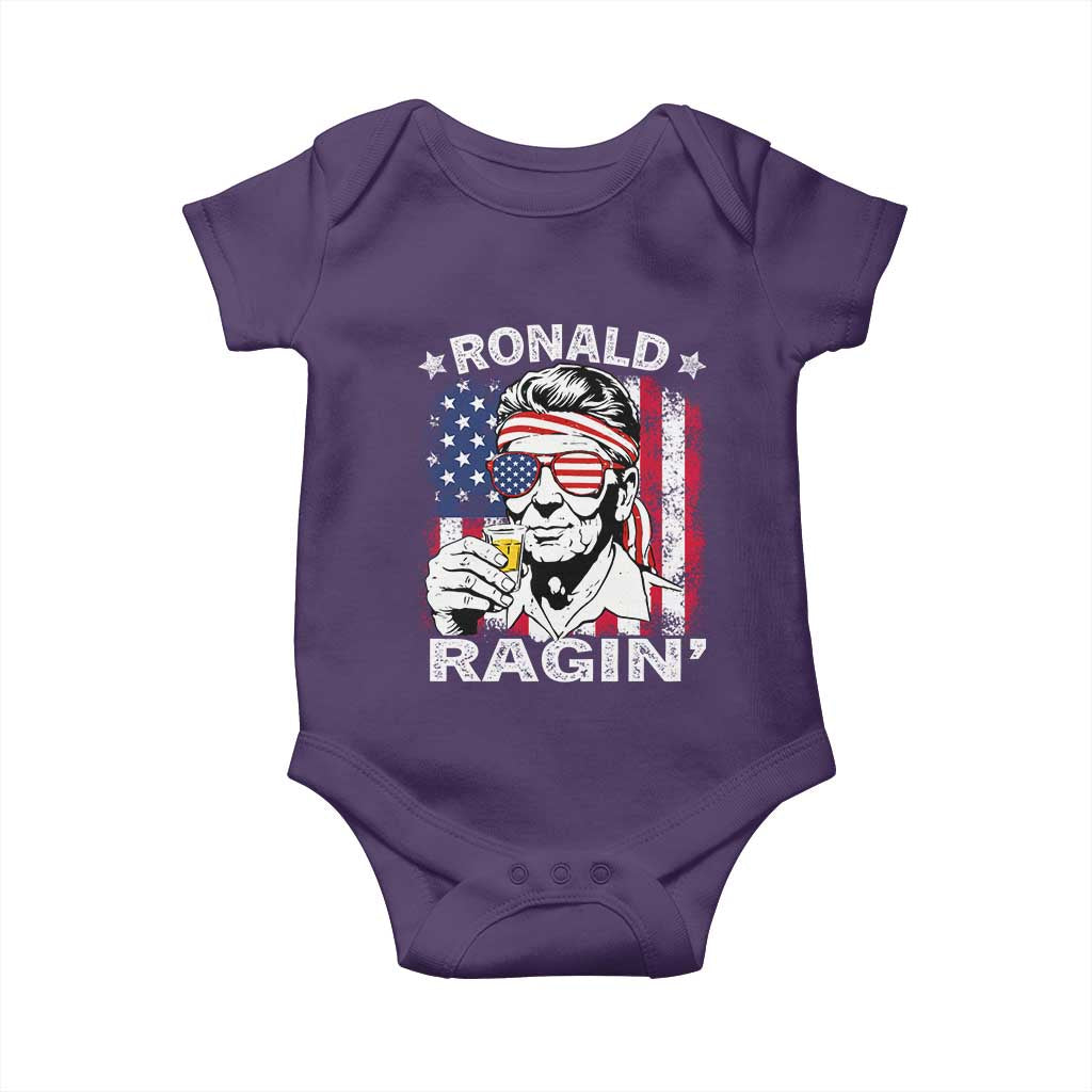 Ronald Reagan Baby Onesie 4th of July America Flag Beer TS14 Purple Print Your Wear