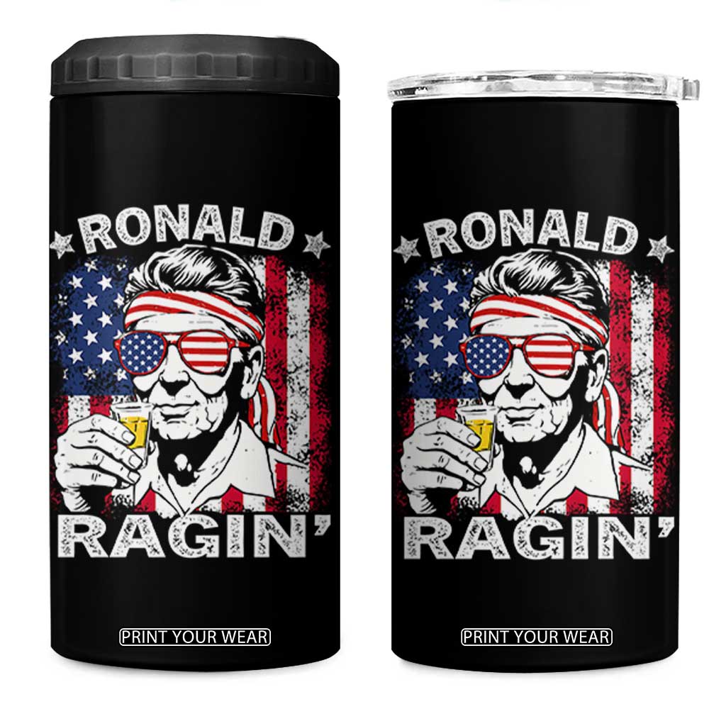 Ronald Reagan 4 in 1 Can Cooler Tumbler 4th of July America Flag Beer TS14 One Size: 16 oz Black Print Your Wear