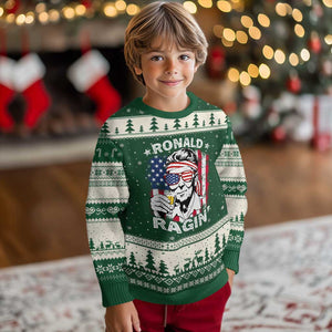 Ronald Reagan Ugly Christmas Sweater 4th of July America Flag Beer TS14 Forest Green Beige Print Your Wear