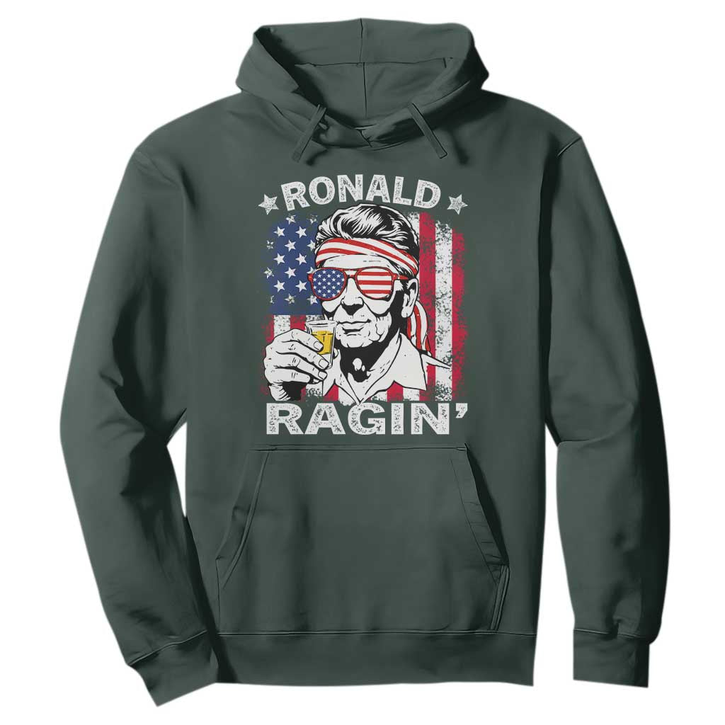 Ronald Reagan Hoodie 4th of July America Flag Beer TS14 Dark Forest Green Print Your Wear