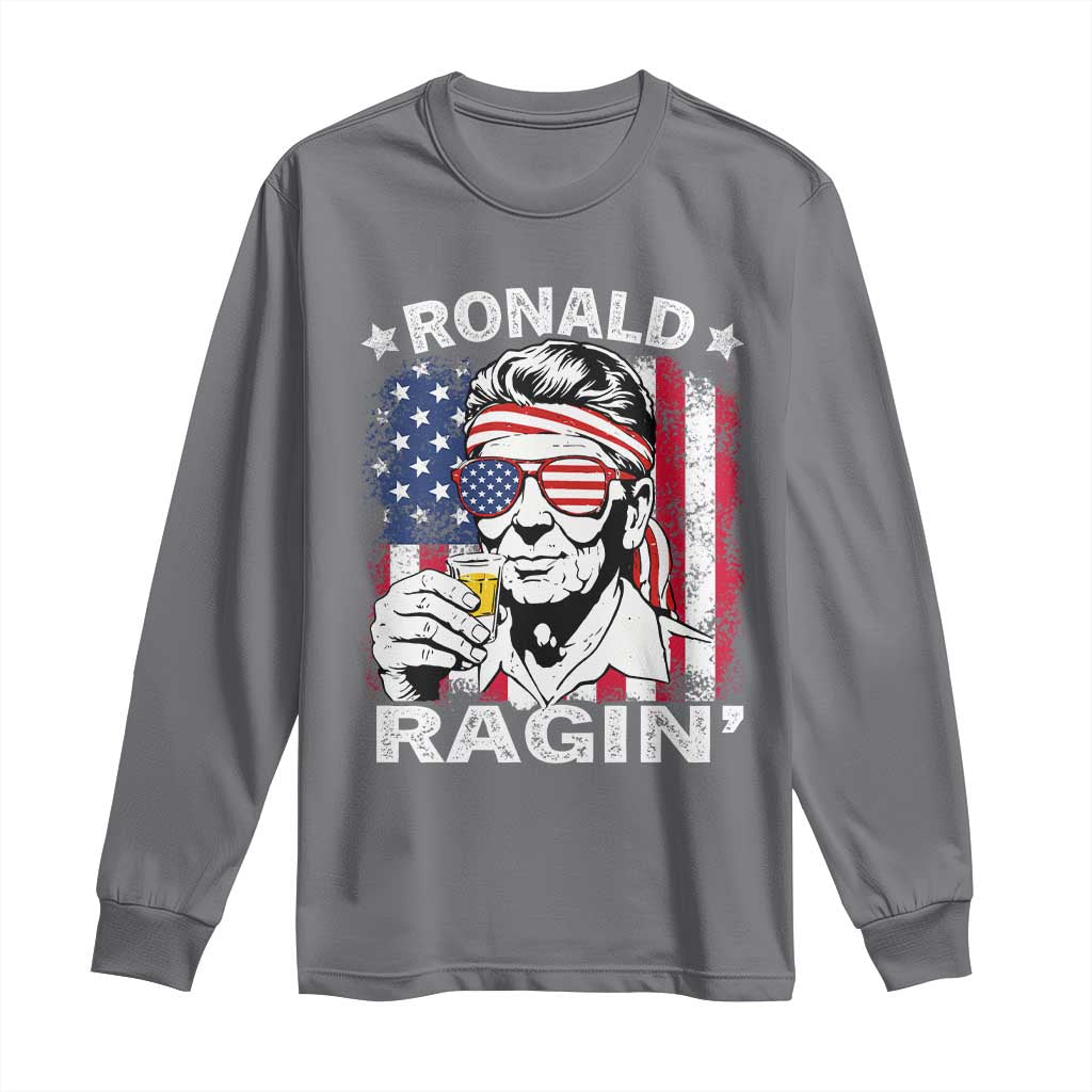 Ronald Reagan Long Sleeve Shirt 4th of July America Flag Beer TS14 Charcoal Print Your Wear