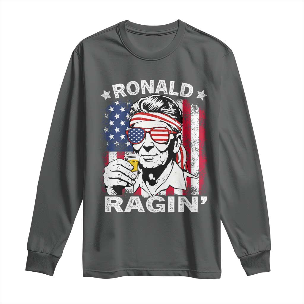 Ronald Reagan Long Sleeve Shirt 4th of July America Flag Beer TS14 Dark Heather Print Your Wear