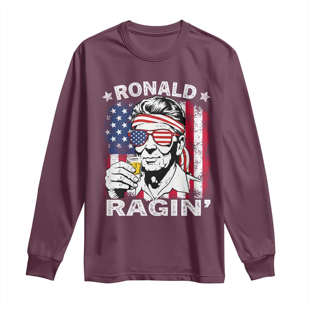 Ronald Reagan Long Sleeve Shirt 4th of July America Flag Beer TS14 Maroon Print Your Wear