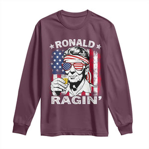 Ronald Reagan Long Sleeve Shirt 4th of July America Flag Beer TS14 Maroon Print Your Wear