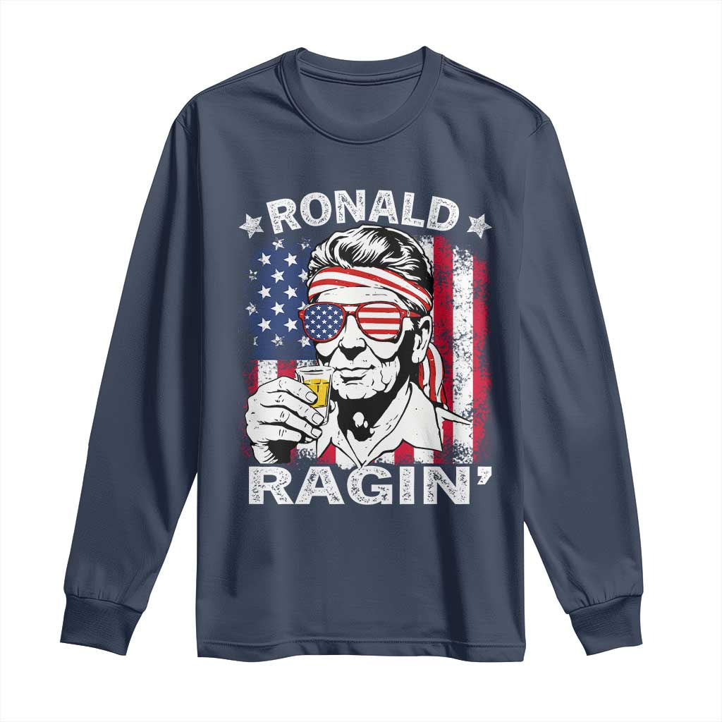 Ronald Reagan Long Sleeve Shirt 4th of July America Flag Beer TS14 Navy Print Your Wear