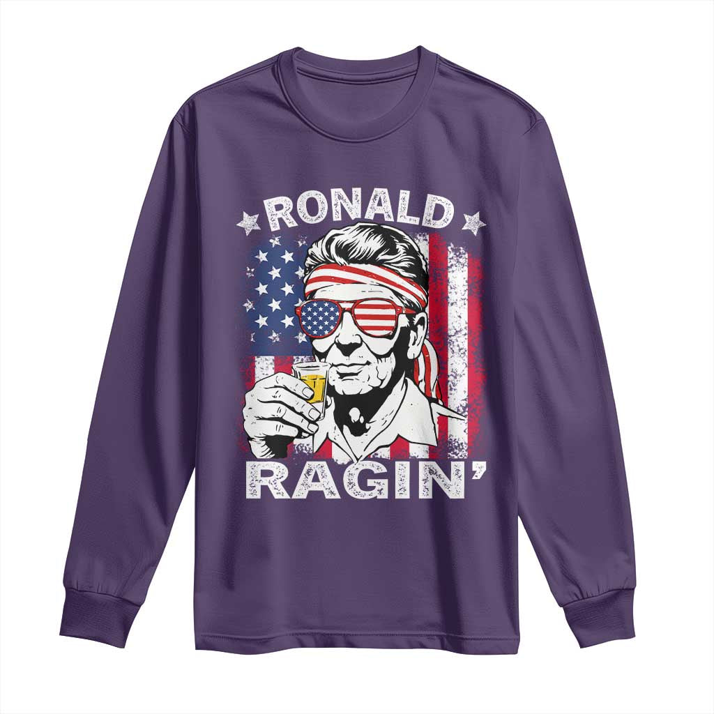 Ronald Reagan Long Sleeve Shirt 4th of July America Flag Beer TS14 Purple Print Your Wear
