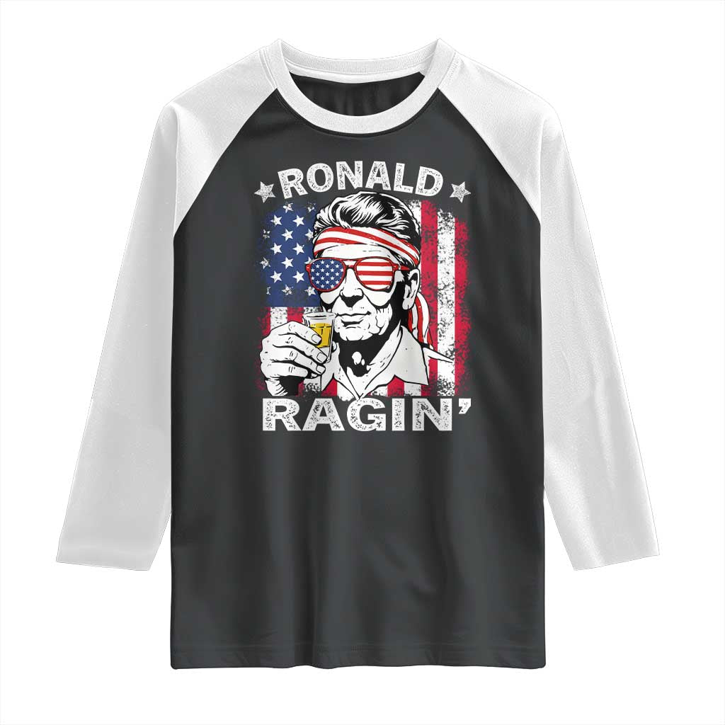 Ronald Reagan Raglan Shirt 4th of July America Flag Beer TS14 Black White Print Your Wear