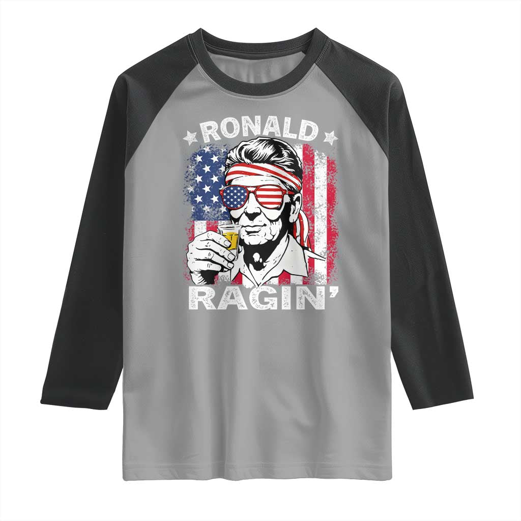 Ronald Reagan Raglan Shirt 4th of July America Flag Beer TS14 Sport Gray Black Print Your Wear