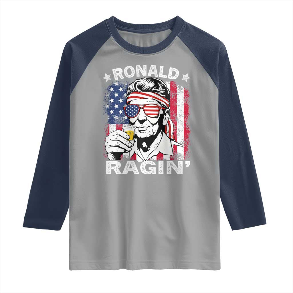 Ronald Reagan Raglan Shirt 4th of July America Flag Beer TS14 Sport Gray Navy Print Your Wear