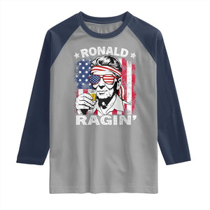 Ronald Reagan Raglan Shirt 4th of July America Flag Beer TS14 Sport Gray Navy Print Your Wear
