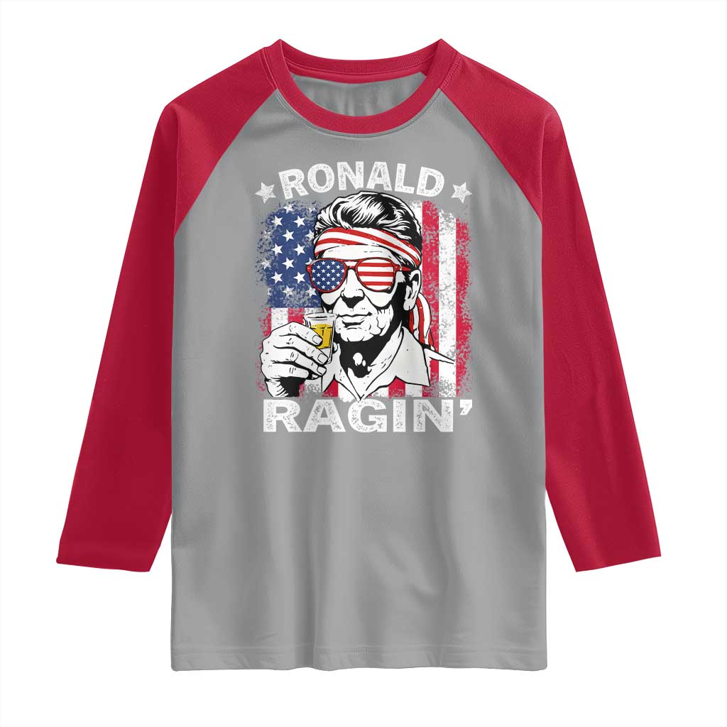 Ronald Reagan Raglan Shirt 4th of July America Flag Beer TS14 Sport Gray Red Print Your Wear