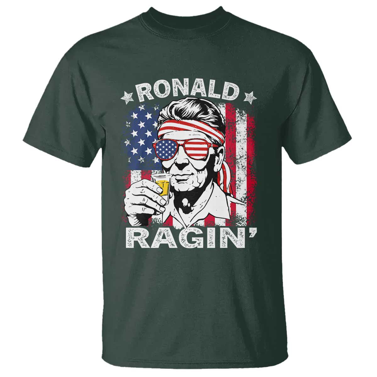 Ronald Reagan T Shirt 4th of July America Flag Beer TS14 Dark Forest Green Print Your Wear
