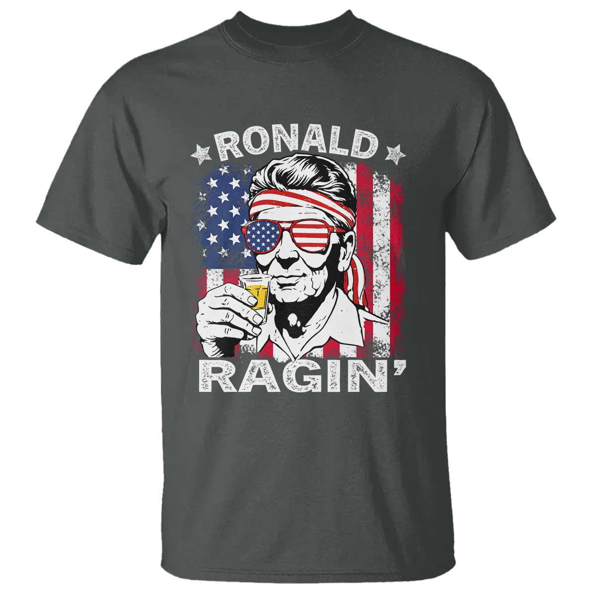 Ronald Reagan T Shirt 4th of July America Flag Beer TS14 Dark Heather Print Your Wear