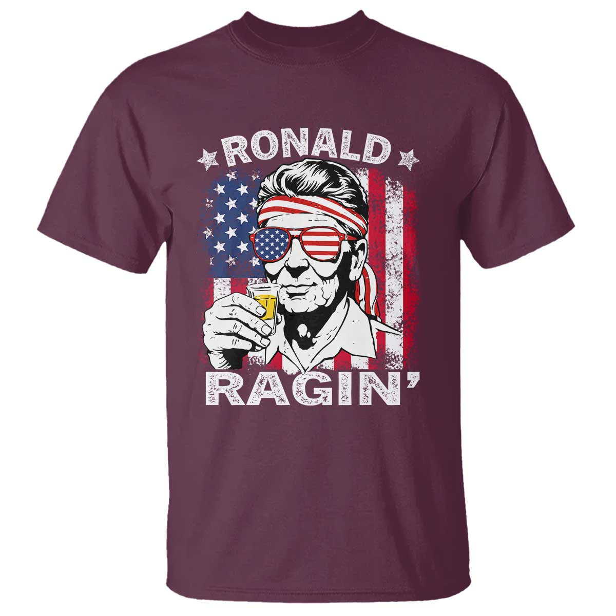 Ronald Reagan T Shirt 4th of July America Flag Beer TS14 Maroon Print Your Wear