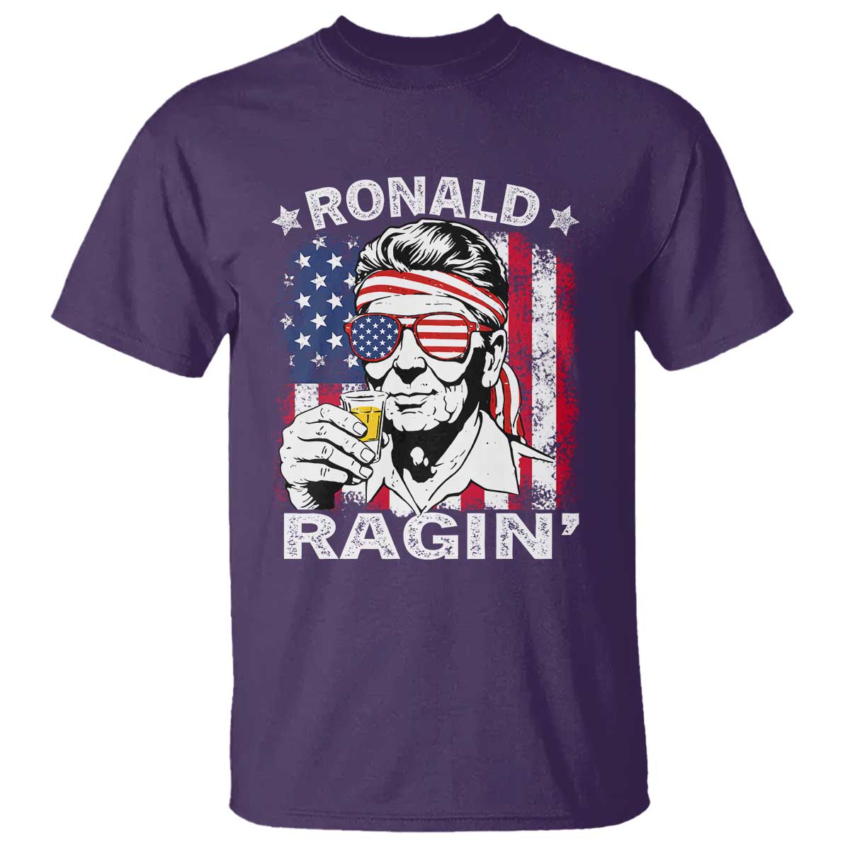 Ronald Reagan T Shirt 4th of July America Flag Beer TS14 Purple Print Your Wear