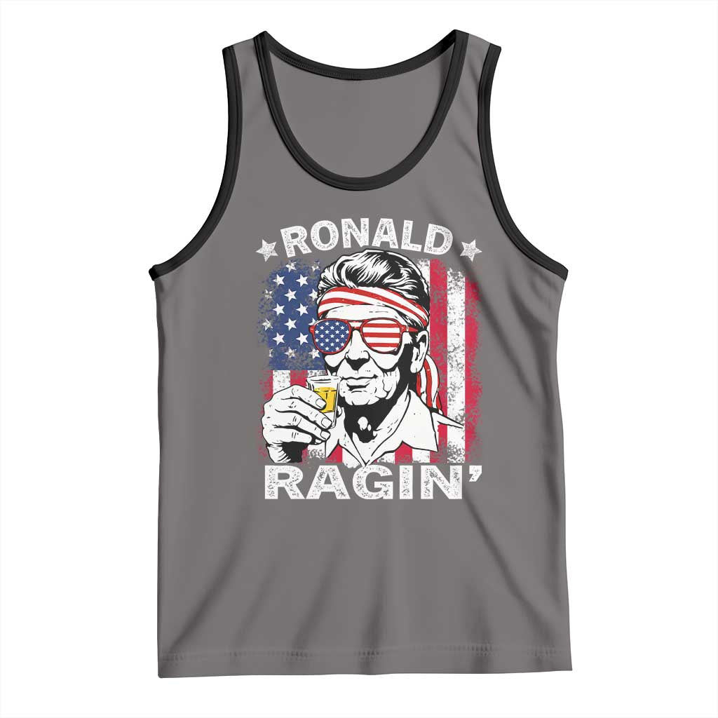 Ronald Reagan Tank Top 4th of July America Flag Beer TS14 Deep Heather Black Print Your Wear