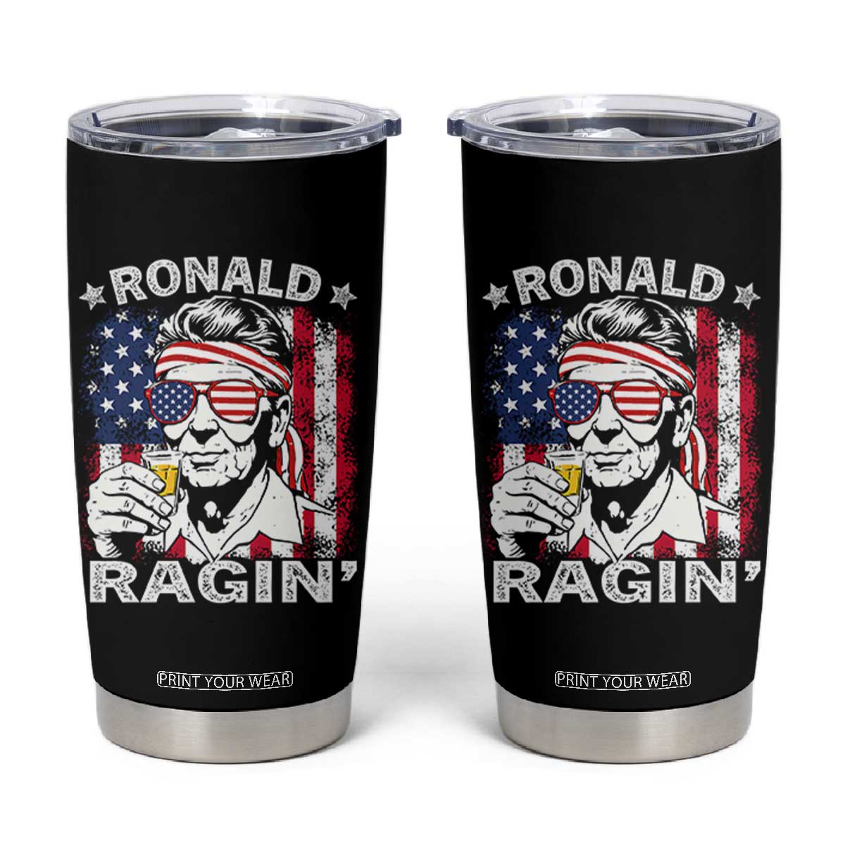 Ronald Reagan Tumbler Cup 4th of July America Flag Beer TS14 Black Print Your Wear