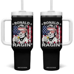Ronald Reagan Tumbler With Handle 4th of July America Flag Beer TS14 One Size: 40 oz Black Print Your Wear