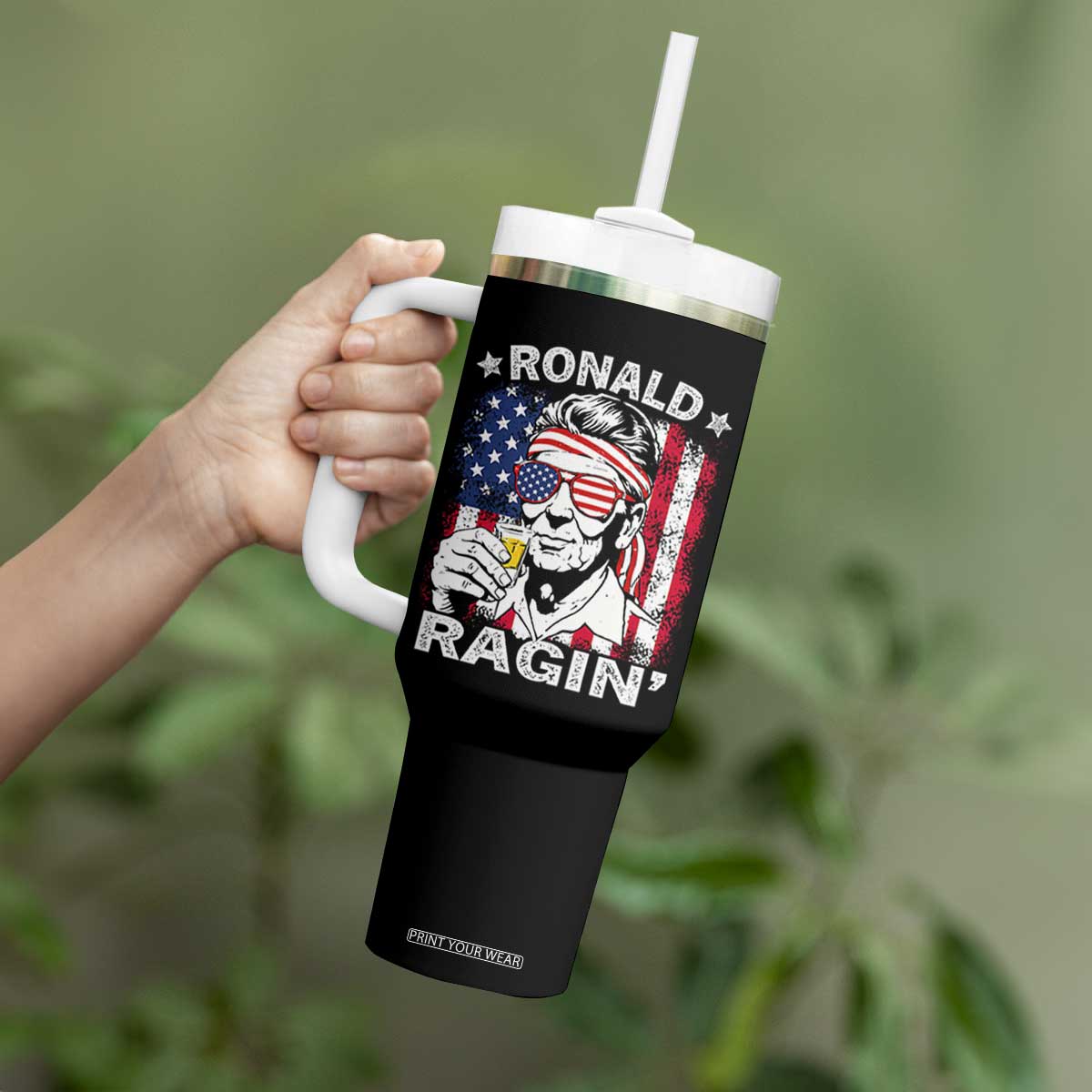 Ronald Reagan Tumbler With Handle 4th of July America Flag Beer TS14 Print Your Wear