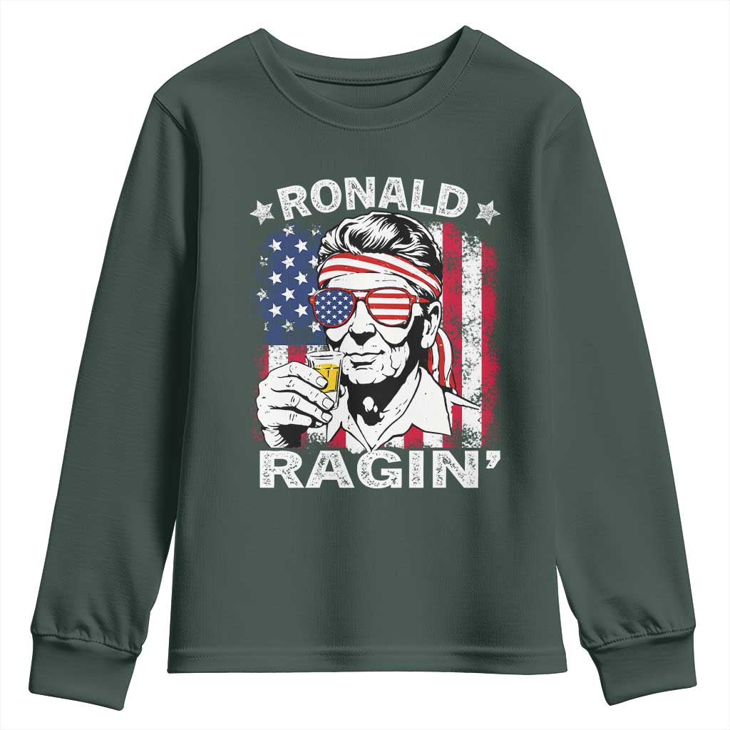 Ronald Reagan Youth Sweatshirt 4th of July America Flag Beer TS14 Dark Forest Green Print Your Wear