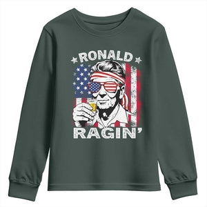 Ronald Reagan Youth Sweatshirt 4th of July America Flag Beer TS14 Dark Forest Green Print Your Wear