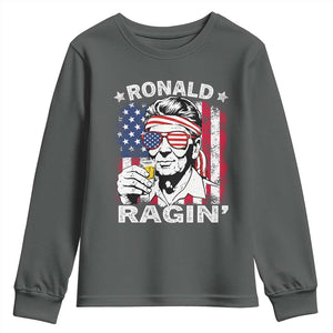 Ronald Reagan Youth Sweatshirt 4th of July America Flag Beer TS14 Dark Heather Print Your Wear