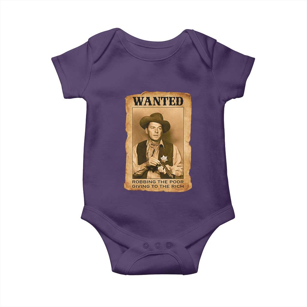 Ronald Reagan Cowboy Retro American President Baby Onesie Robbing The Poor GIving To Te Rich TS14 Purple Print Your Wear