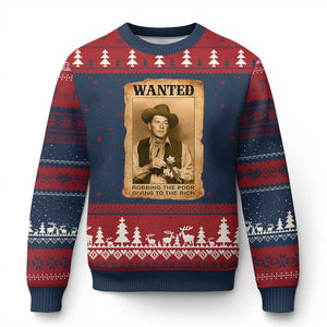 Ronald Reagan Cowboy Retro American President Ugly Christmas Sweater Robbing The Poor GIving To Te Rich TS14 Navy Red Print Your Wear
