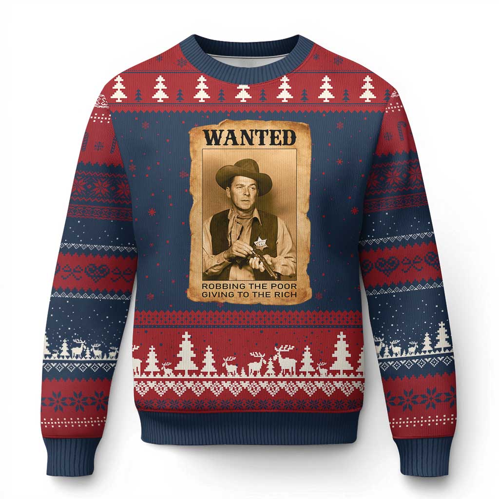 Ronald Reagan Cowboy Retro American President Ugly Christmas Sweater Robbing The Poor GIving To Te Rich TS14 Navy Red Print Your Wear