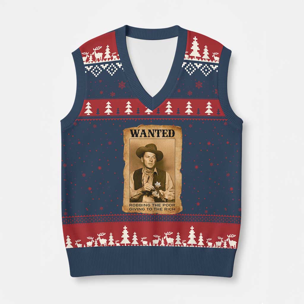 Ronald Reagan Cowboy Retro American President V-Neck Knit Sweater Vest Robbing The Poor GIving To Te Rich TS14 Navy Red Print Your Wear