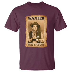 Ronald Reagan Cowboy Retro American President T Shirt Robbing The Poor GIving To Te Rich TS14 Maroon Print Your Wear