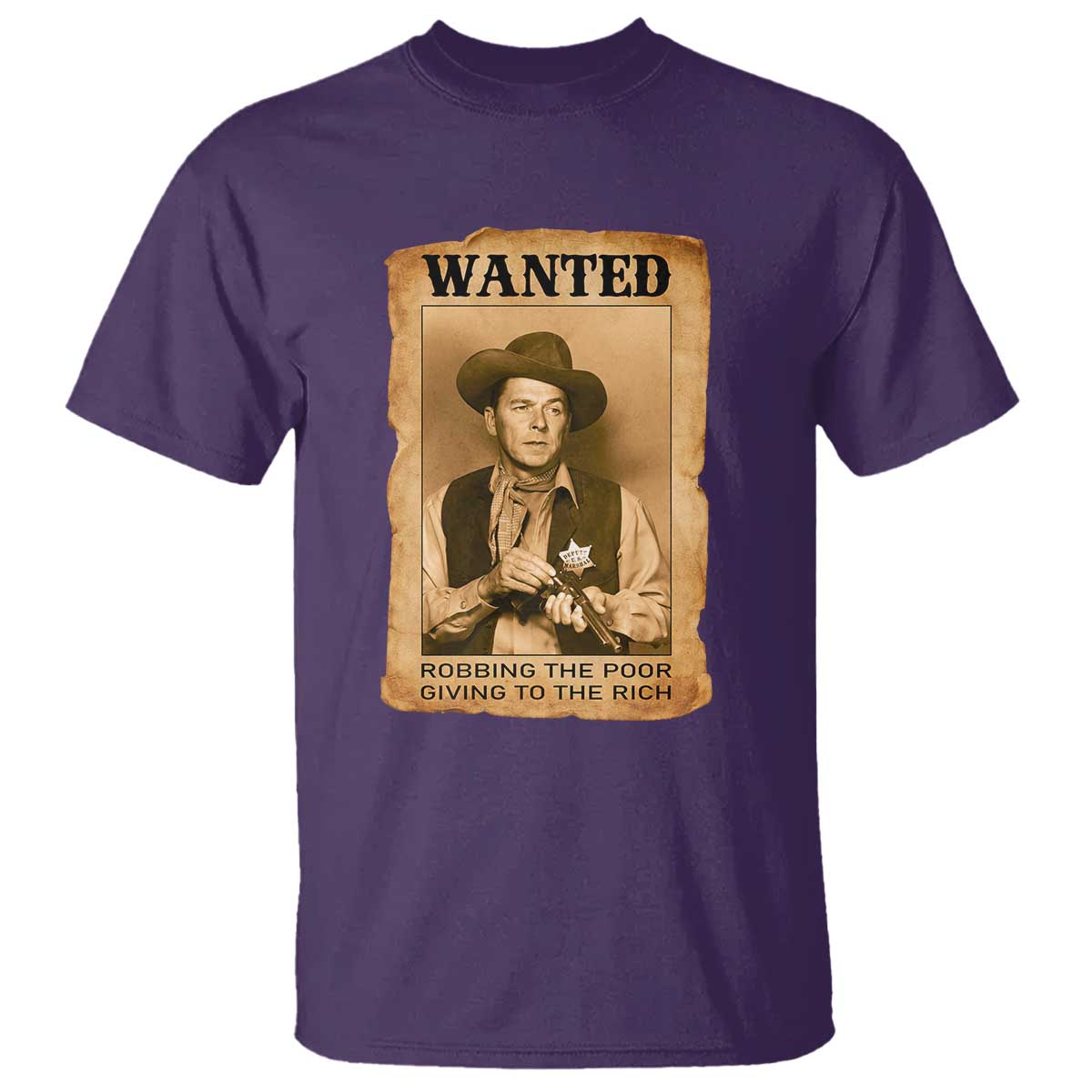 Ronald Reagan Cowboy Retro American President T Shirt Robbing The Poor GIving To Te Rich TS14 Purple Print Your Wear