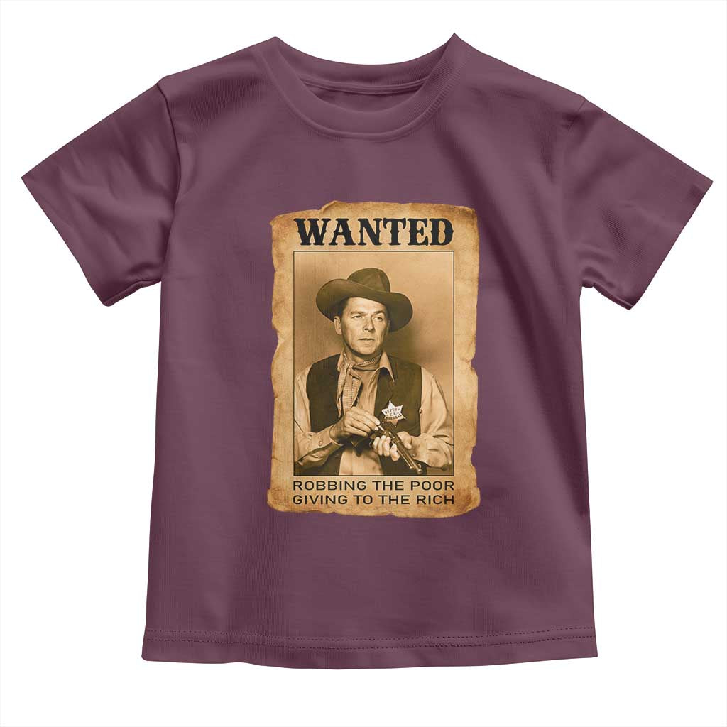 Ronald Reagan Cowboy Retro American President Toddler T Shirt Robbing The Poor GIving To Te Rich TS14 Maroon Print Your Wear