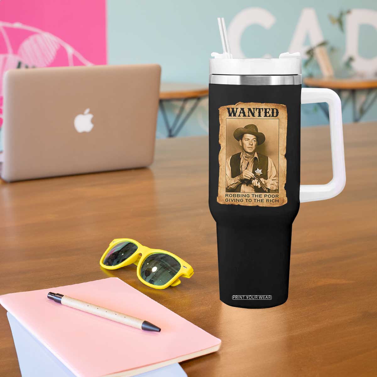 Ronald Reagan Cowboy Retro American President Tumbler With Handle Robbing The Poor GIving To Te Rich TS14 Print Your Wear