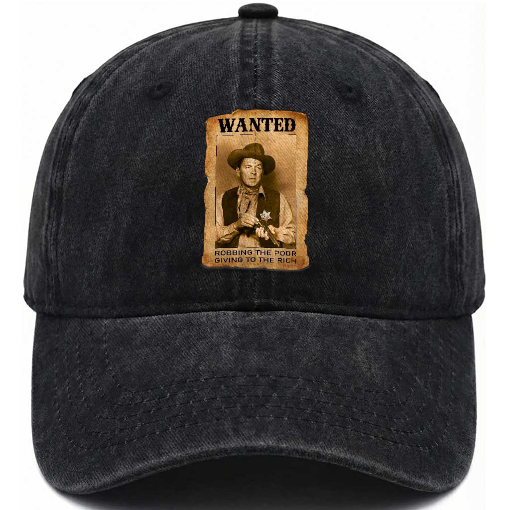 Ronald Reagan Cowboy Retro American President Washed Cotton Baseball Cap Robbing The Poor GIving To Te Rich TS14 Washed Cap Universal Fit Black Print Your Wear