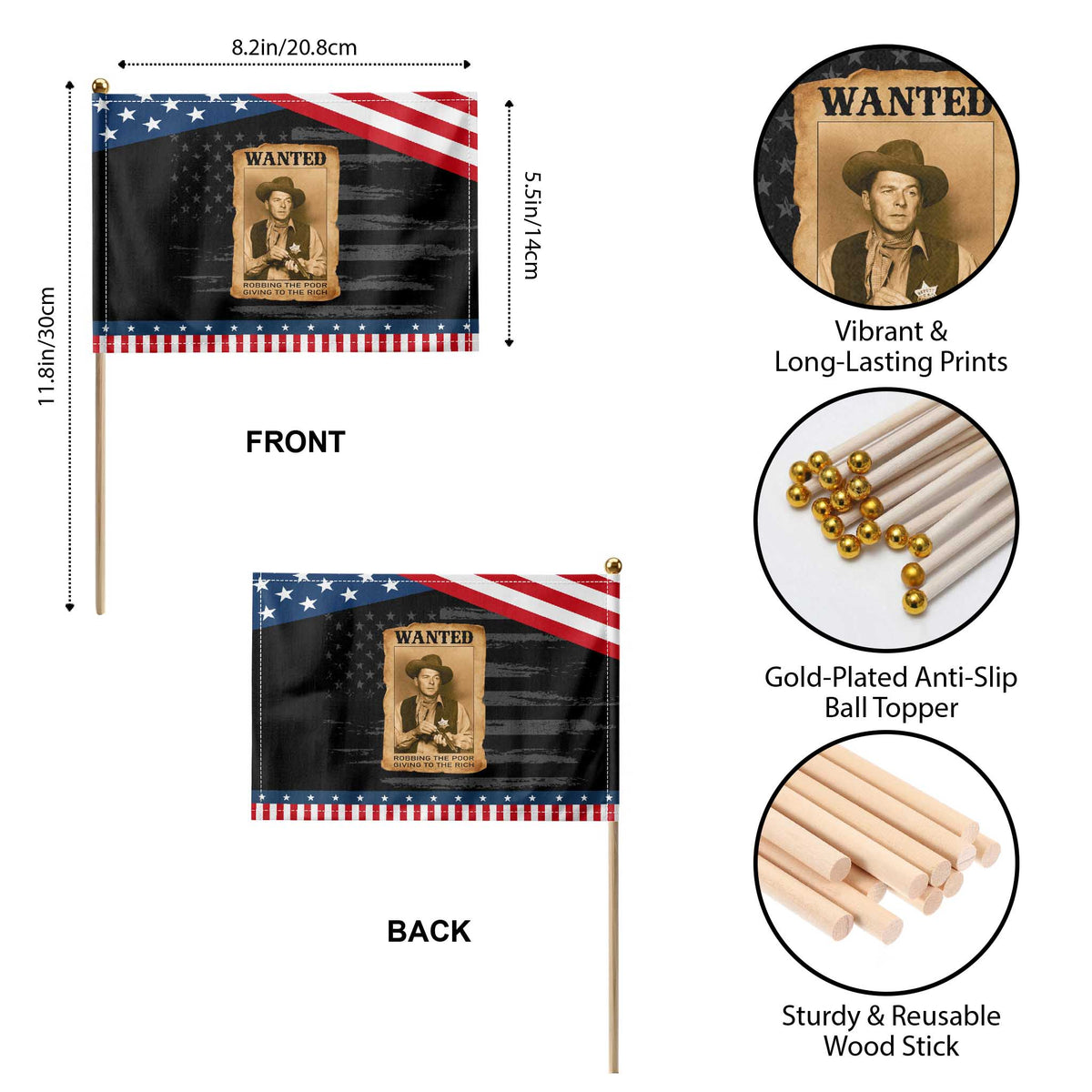 Ronald Reagan Cowboy Retro American President Patriotic Handheld Flag Robbing The Poor GIving To Te Rich TS14 Print Your Wear