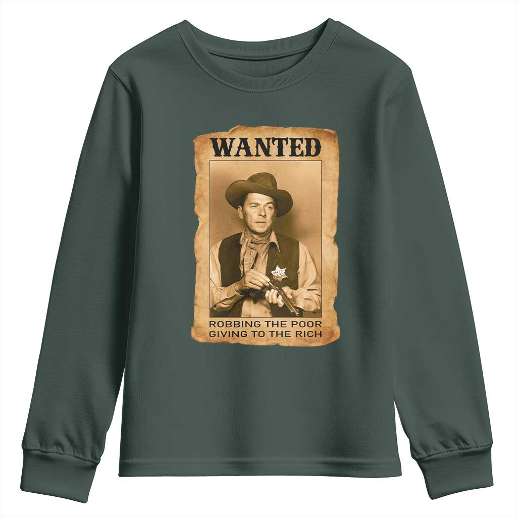 Ronald Reagan Cowboy Retro American President Youth Sweatshirt Robbing The Poor GIving To Te Rich TS14 Dark Forest Green Print Your Wear
