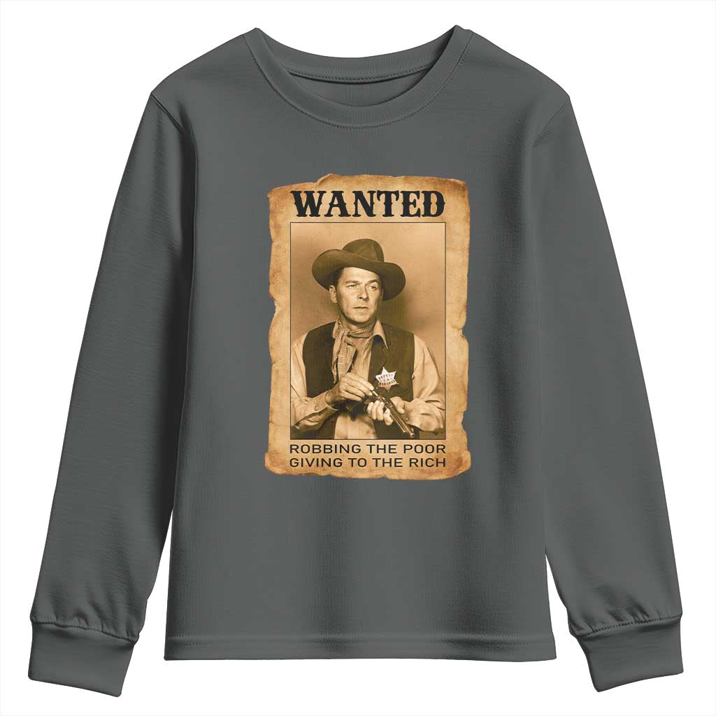 Ronald Reagan Cowboy Retro American President Youth Sweatshirt Robbing The Poor GIving To Te Rich TS14 Dark Heather Print Your Wear
