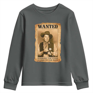 Ronald Reagan Cowboy Retro American President Youth Sweatshirt Robbing The Poor GIving To Te Rich TS14 Dark Heather Print Your Wear