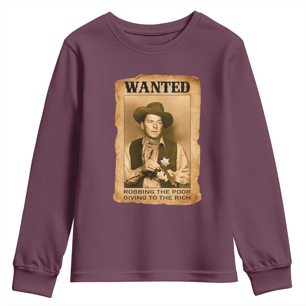 Ronald Reagan Cowboy Retro American President Youth Sweatshirt Robbing The Poor GIving To Te Rich TS14 Maroon Print Your Wear