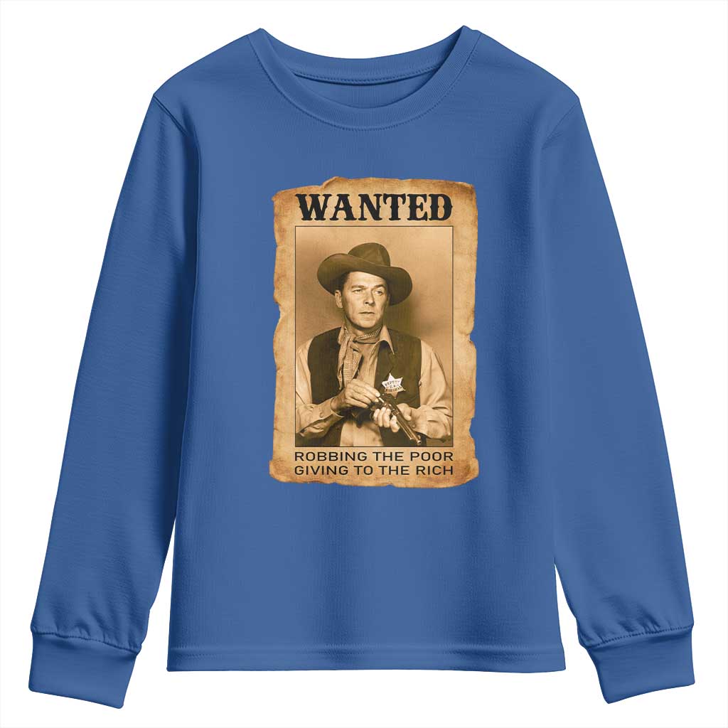 Ronald Reagan Cowboy Retro American President Youth Sweatshirt Robbing The Poor GIving To Te Rich TS14 Royal Blue Print Your Wear