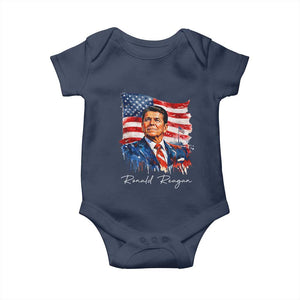 Ronald Reagan Patriotic American Flag President Baby Onesie TS14 Navy Print Your Wear