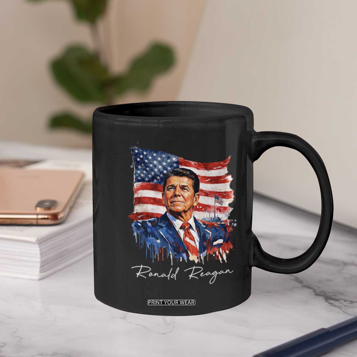 Ronald Reagan Patriotic American Flag President Coffee Mug TS14 Print Your Wear