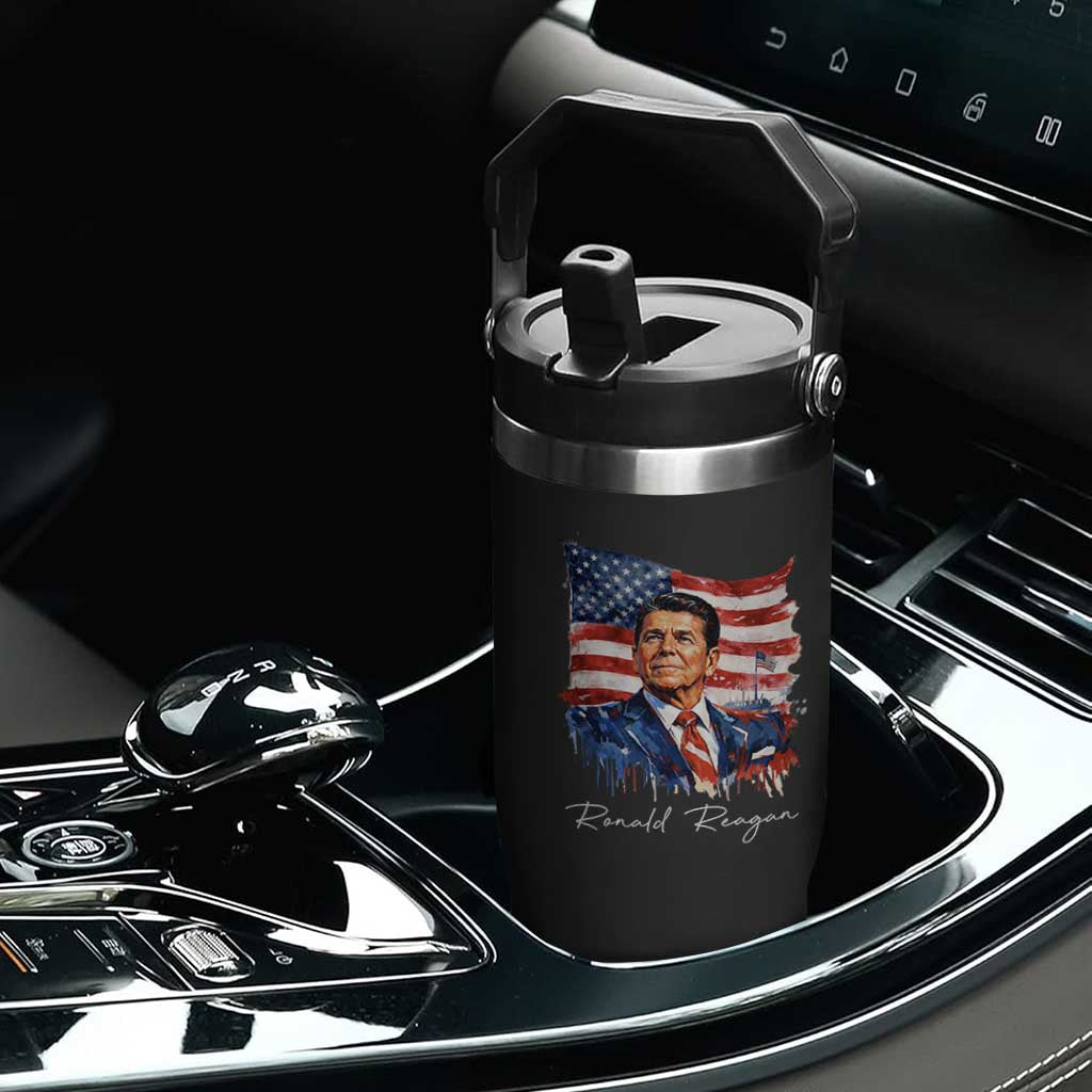 Ronald Reagan Patriotic American Flag President Flip Straw Tumbler TS14 Print Your Wear