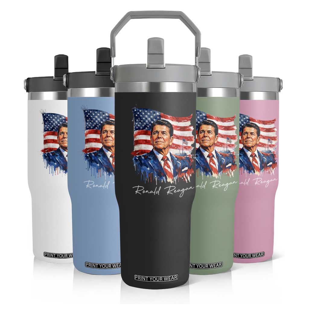 Ronald Reagan Patriotic American Flag President Flip Straw Tumbler TS14 Print Your Wear