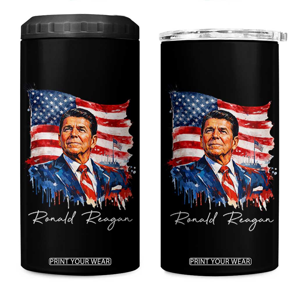 Ronald Reagan Patriotic American Flag President 4 in 1 Can Cooler Tumbler TS14 One Size: 16 oz Black Print Your Wear